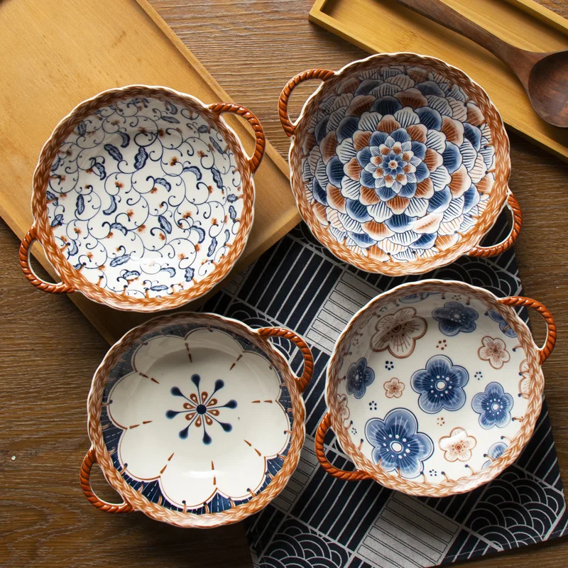 

Double ear ball soup bowl household ceramic noodle bowl