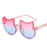 2022 cartoon kitten childrens sunglasses personality flash pink fashion sunglasses girl cute bow children cartsunglasses