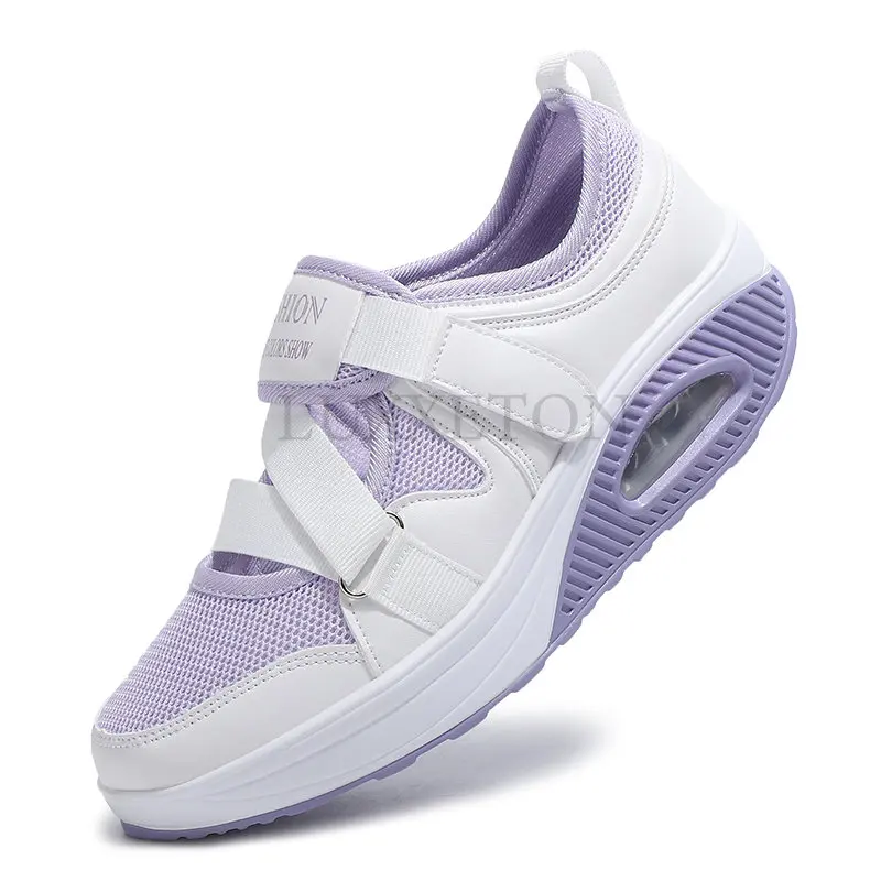 

Cushion Platform Shoes Women Casual Shoes Women Sports Shoes Breathable Mesh Summer Wedge Shaped Shoes Ankle Lace Up Flat Shoes