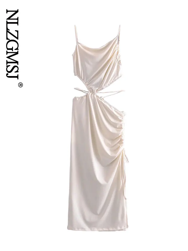 

Nlzgmsj ZBZA 2022 Long Dress for Women Sexy Spaghetti Strap Hollow Out Waist Midi Party Dresses Spring Summer Dress 202203