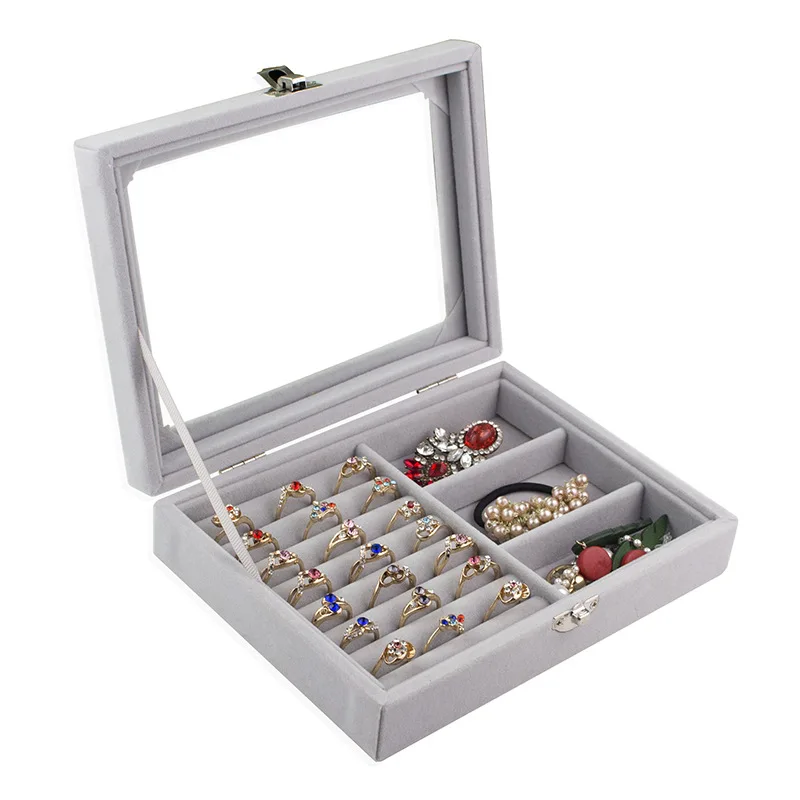 Single Lock Jewelry Box Ear Stud Badge Ornament Storage Display Box Ring Portable Flannel Jewlery Box Storage Box