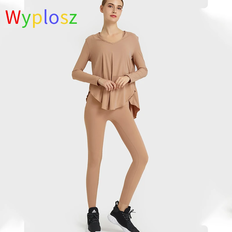 Wyplosz Solid Color Yoga Long Shirts Exercise Workout Running Fitness Quick Drying Sexy Items Fold Ventilation Gym Winter Loose