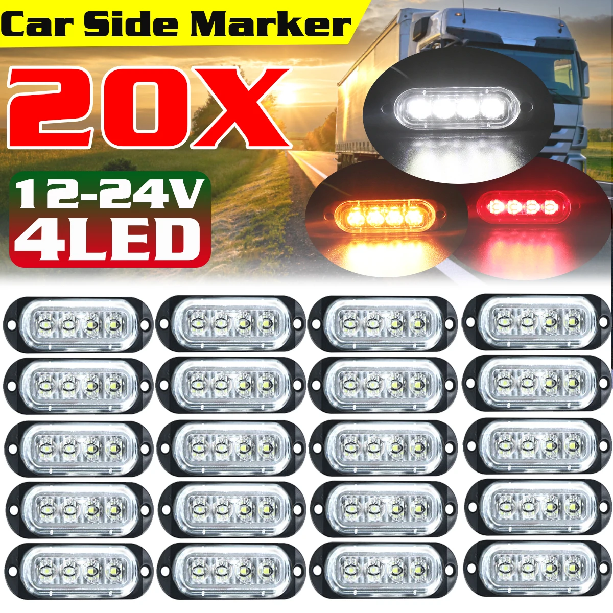 

DC12-24V 4 LED Car Side Marker Light Indicator Rear Side Truck Trailer RV Cab Boat Bus Lorry Marker Clearance Light