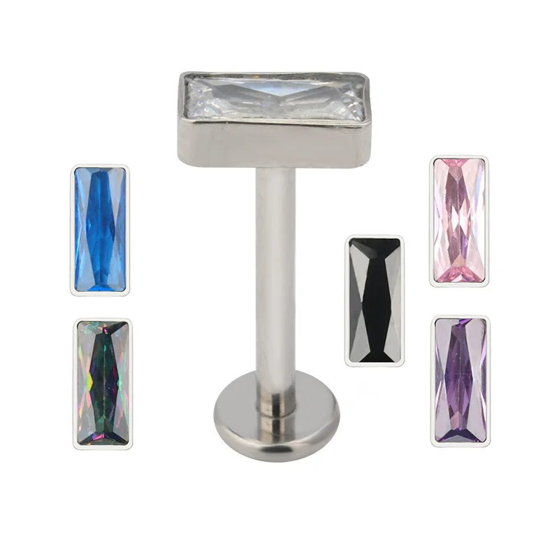 

ASTM F136 Titanium Rectangle Shape CZ Pave Top EAR Cartilage PIERC Threaded Labret Stud Tragus Earring Lip Ring Piercing Jewelry