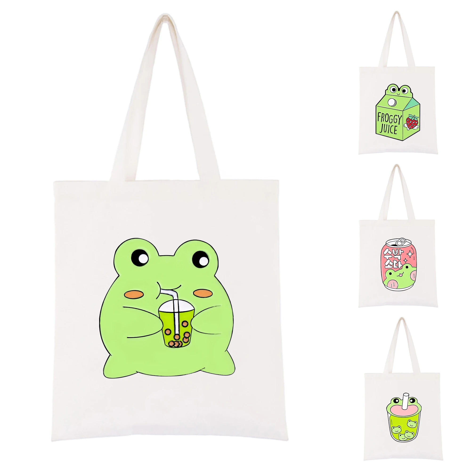 

Frog Bag Frog Cup Milk Bottle Milk Tea Soda Bottle Bag Interior Pocket Zipper Girl Canvas Bag Handbag Shoulder Bag Wholesale