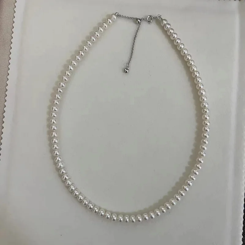 Натуральный пресноводный жемчуг 5-6 мм круглое базовое ожерелье из картофеля