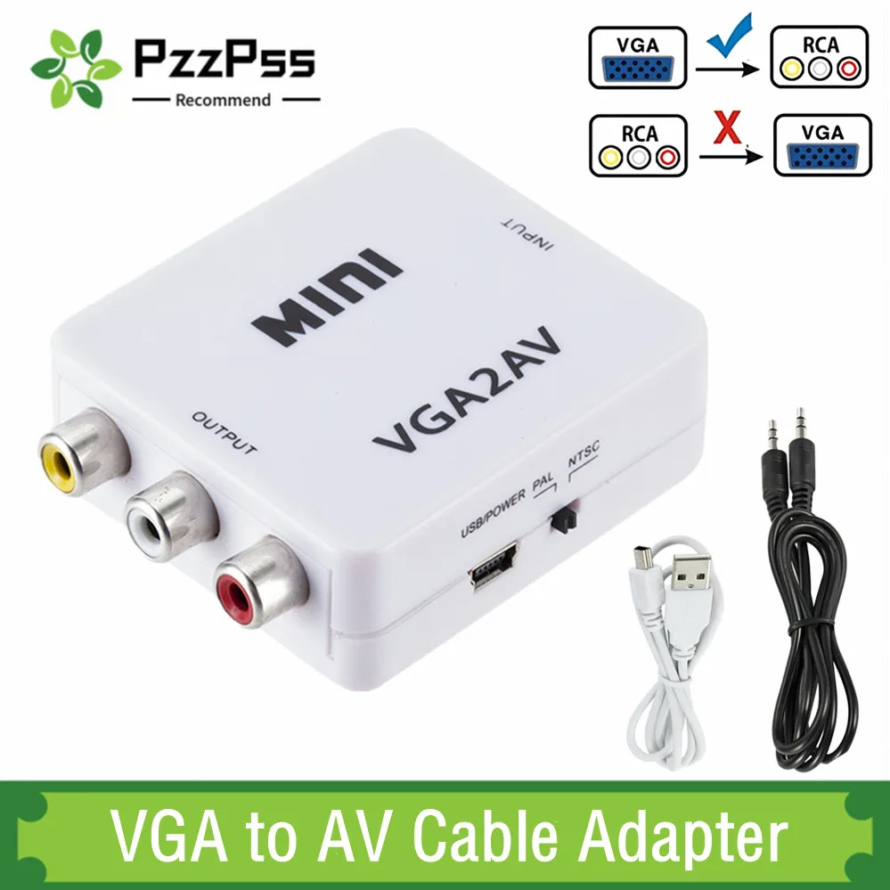 

PzzPss Mini VGA to AV Converter Adapter With 3.5Mm Audio 1080P VGA to RCA HD Converter Conversor For PC To TV HD Computer To TV