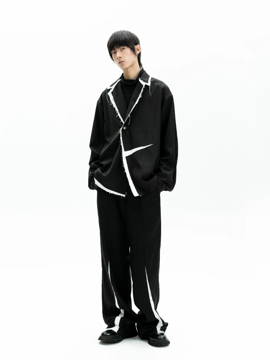 

XS-6XL 2023 мужская женская одежда GD Парикмахерская черно-белая Асимметричная контрастная одежда с разрезом костюмы