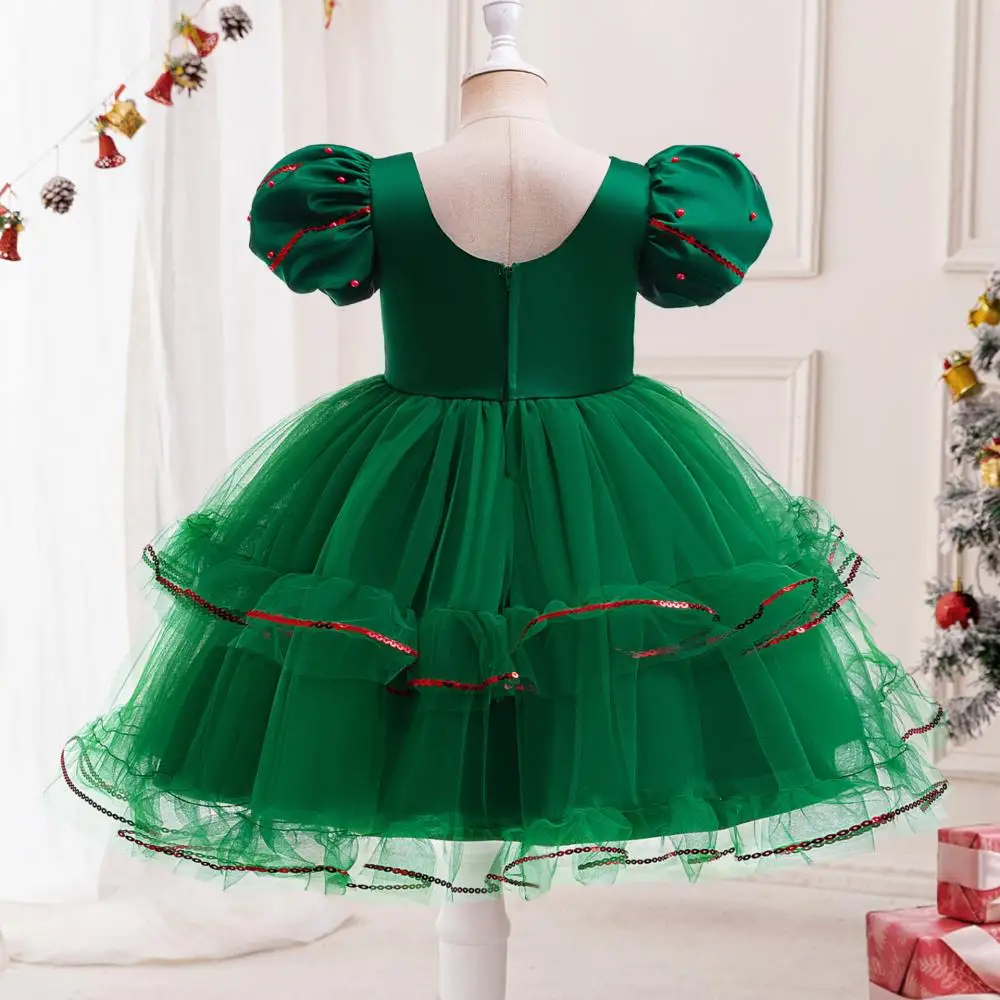 Новое рождественское платье принцессы с пайетками и цветными блоками сетчатое