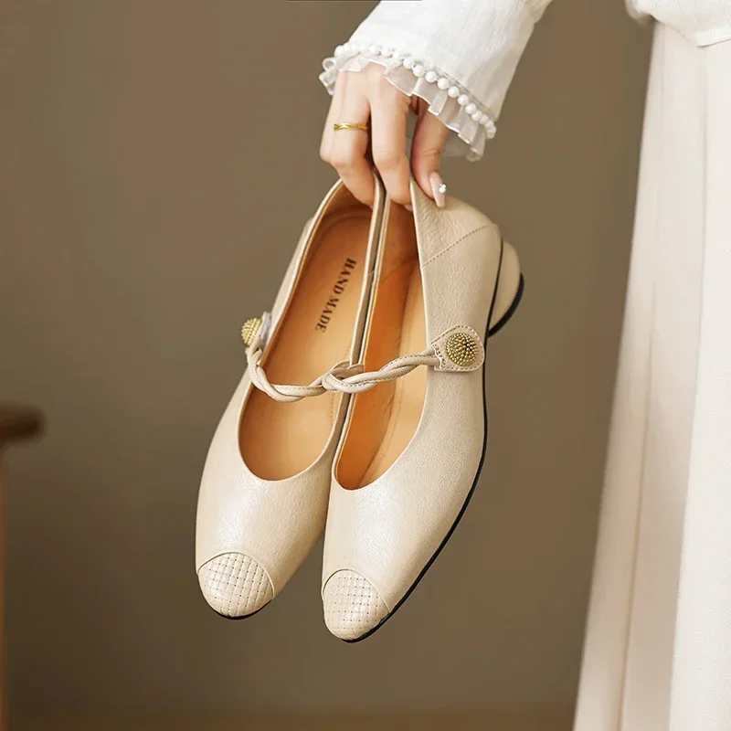 Туфли Мэри Джейн в французском стиле кожаные туфли на плоской подошве