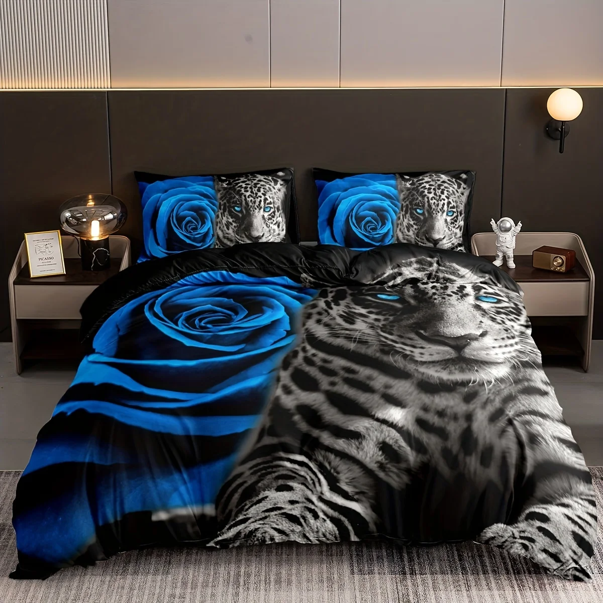 

Fashion Duvet Cover Leopard Romantic Rose Print Bedding Set,Bedding Linen Set For Bedroom Guest Room Hotel Dorm Decor 240x220