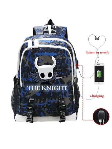 Школьный рюкзак Hollow Knight для мальчиков и девочек, детский рюкзак с героями мультфильмов, USB большой емкости, портативный рюкзак, студенческие дорожные сумки, подарок