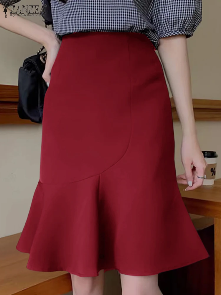Женская мини-юбка-годе ZANZEA модная летняя повседневная Однотонная юбка с высокой