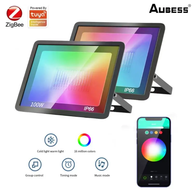 

LED Smart Floodlights Smart Home Outdoor Lighting Tuya Zigbee Smart Life App RGBCW Flood Light IP66 30W/50W/100W 220V Spotlight