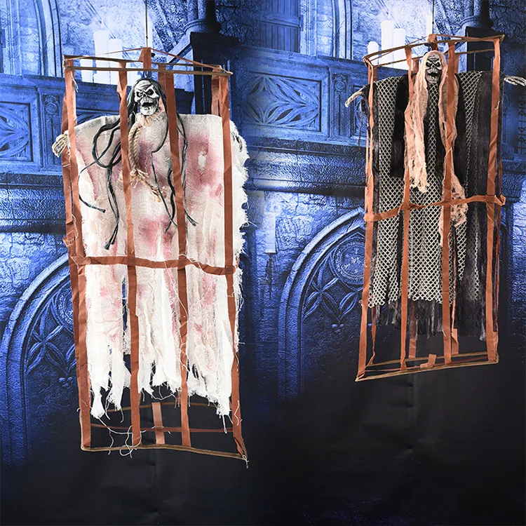 

Halloween Hanging Ghost with Cage Horror Skeleton Demon Electric Props Haunted House Bar Home Party Decoration