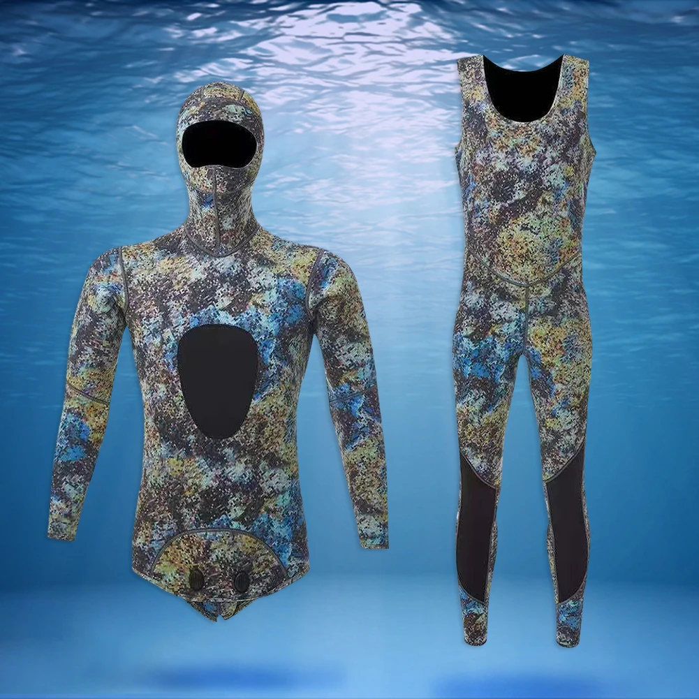 2x Men Split Wetsuit Male Neoprene Warm Scuba Snorkel Swimwear Diving Suit Camouflage Sunscreen Wetsuits M-XXXL