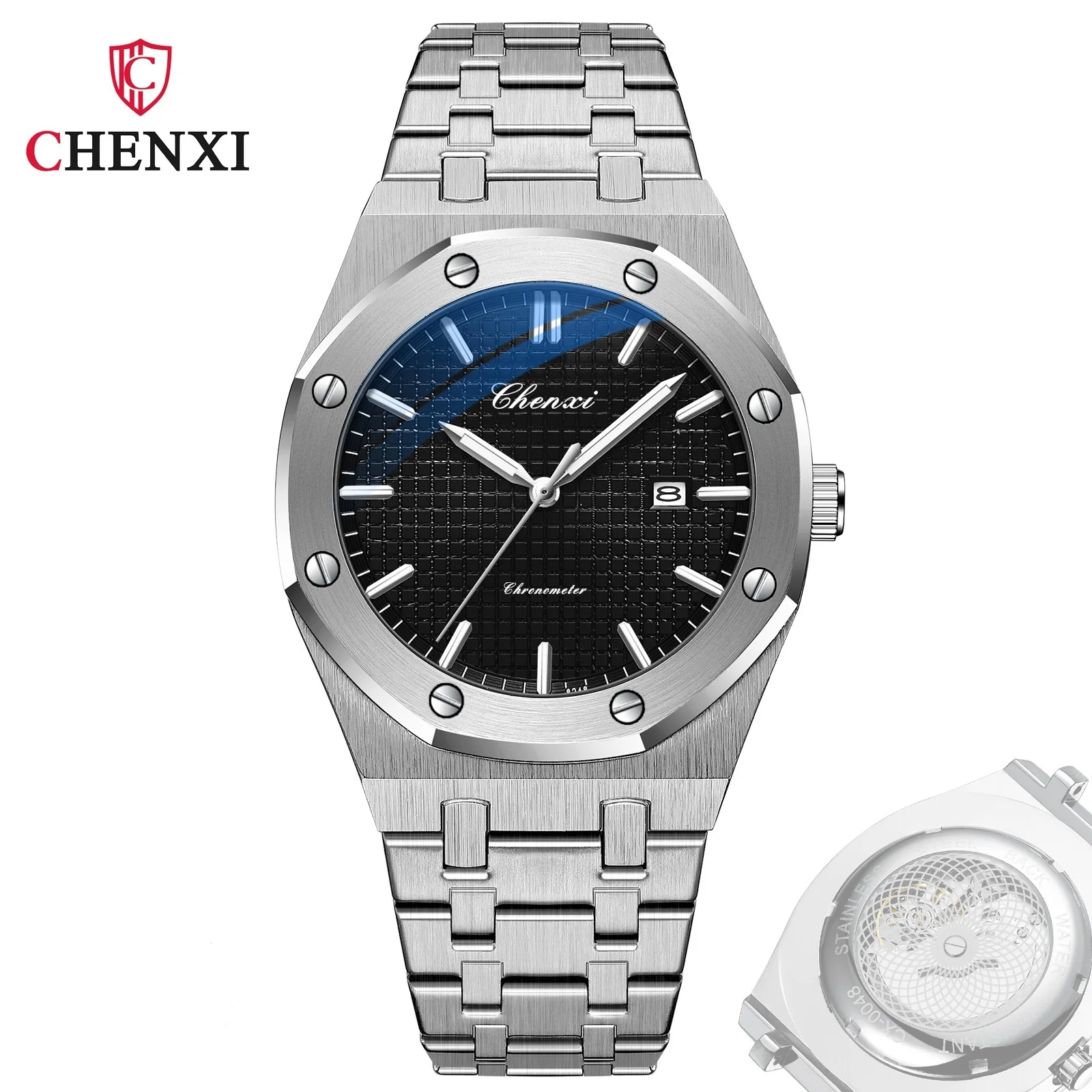 

New Hot CHENXI 0048 Dawn Transparent Mens Fashion Luxury Watch Octagonal Live Glow Waterproof Steel Classic Clock
