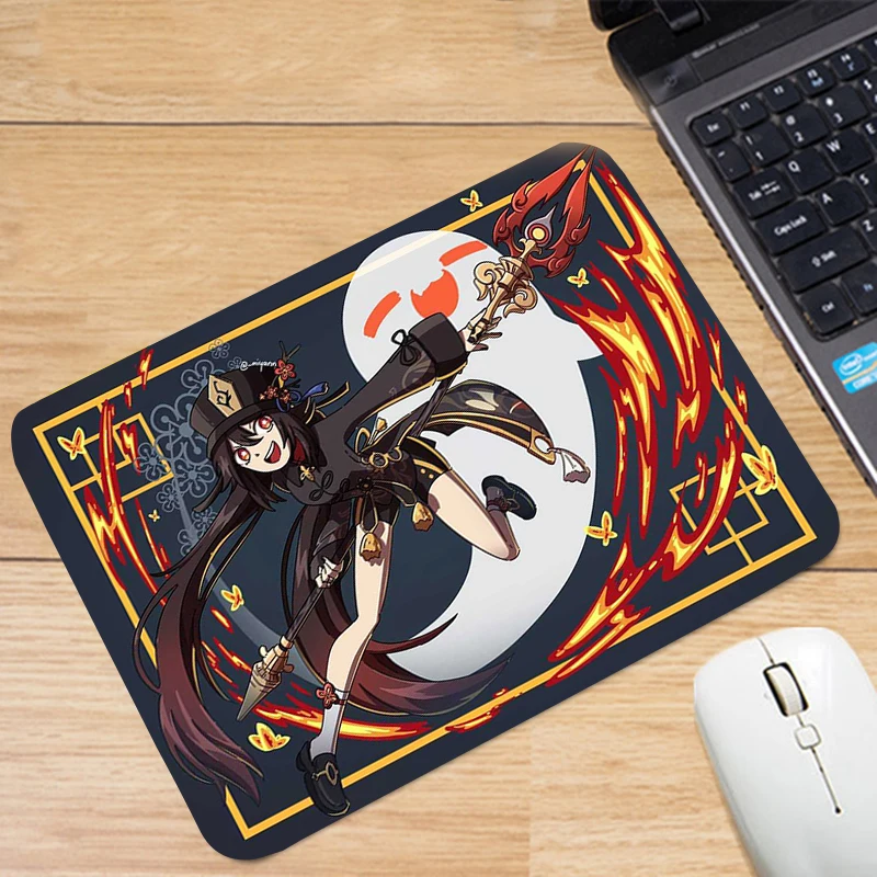 Аниме Коврик для мыши Genshin Impact для девочек, компьютерный геймерский Настольный коврик для клавиатуры, игровой ноутбук, кавайный коврик для мыши 29x25 см, Настольный коврик