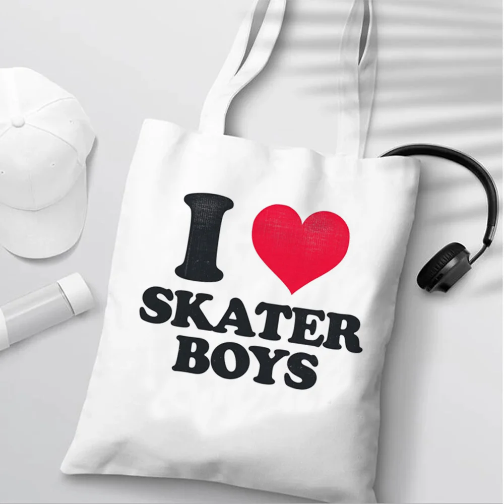 

i love skater boys shopping shopper recycle bag grocery handbag eco reusable bag fabric bolsas ecologicas woven shoping sacolas