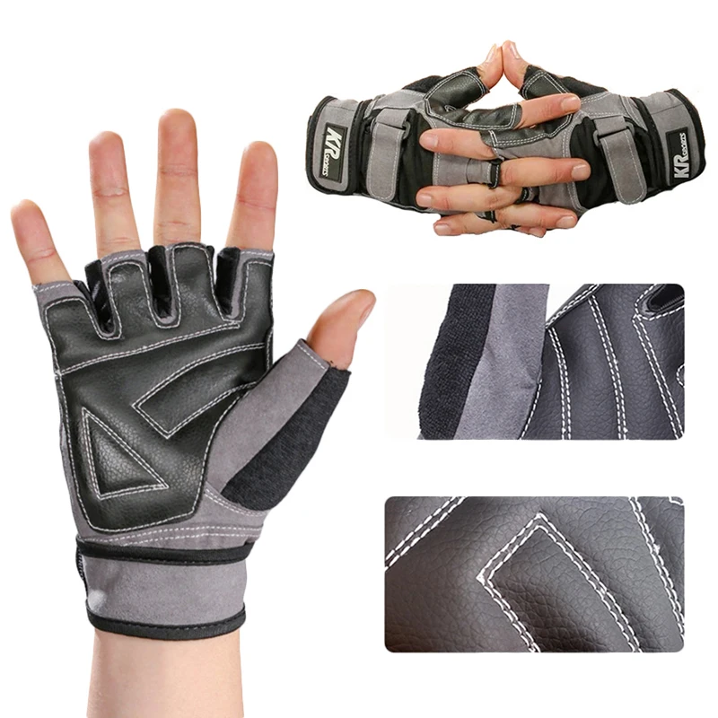 

2022 Summer Men Half Finger Anti Slip Outdoor Sport Cycling Glove Palm PU Leather Bracer Tactical Fitness Gym Weightlift Mitten