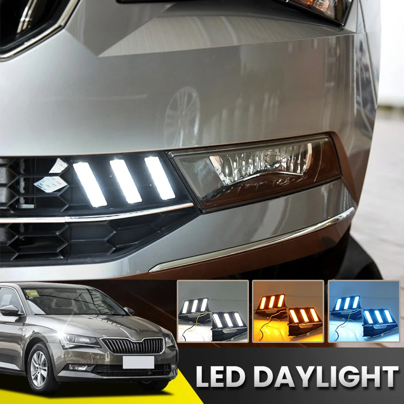 

For Skoda SUPERB 2016-2018,Super Brightness Waterproof ABS Car DRL 12V LED Daytime Running Light With Fog Lamp Cover