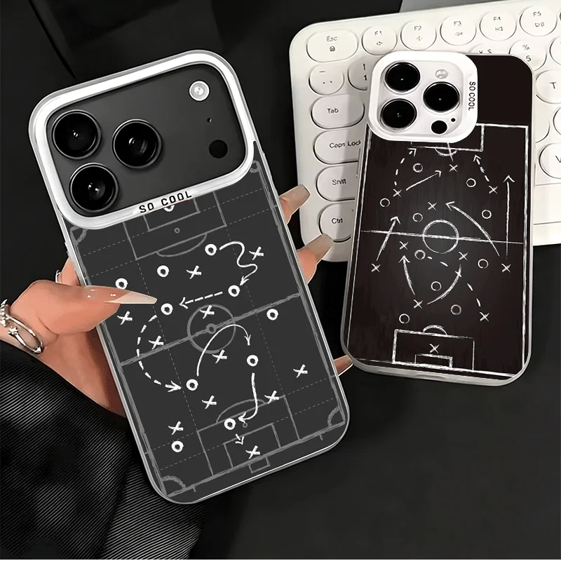 Фото Противоударный чехол для телефона с дизайном футбольной тактики для iPhone 17 Air, 16, 16E, 15 Pro Max, 14 Plus, 13 Mini, 12. Защитная задняя крышка от падений. №2