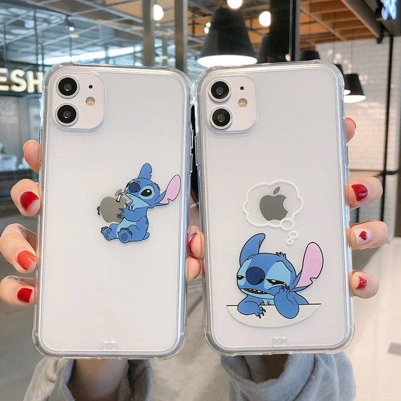 

Disney Stitch Clear Cute Cartoon Y2K Phone Case For IPhone 14 Pro Max 13 12 11 Pro Max Mini XR XS X Plus Shockproof Hard Cover