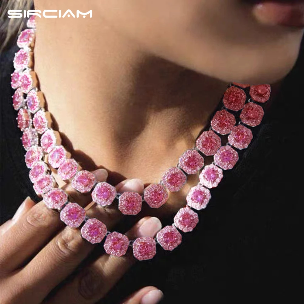 

Iced Out Pink Crystal Cuban Link Choker Necklace For Men Women Bling 13mm Square Miami Cuban Chain Necklaces Punk Hiphop Jewelry