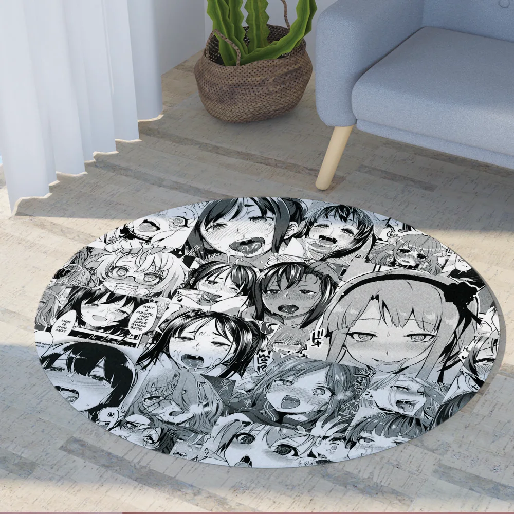 

Anime Collage Ahegao Manga Face Carpet Anti-Slip Round Area Rug Large for Living Room Bedroom Decor Chair Drum Rug Chair Mat