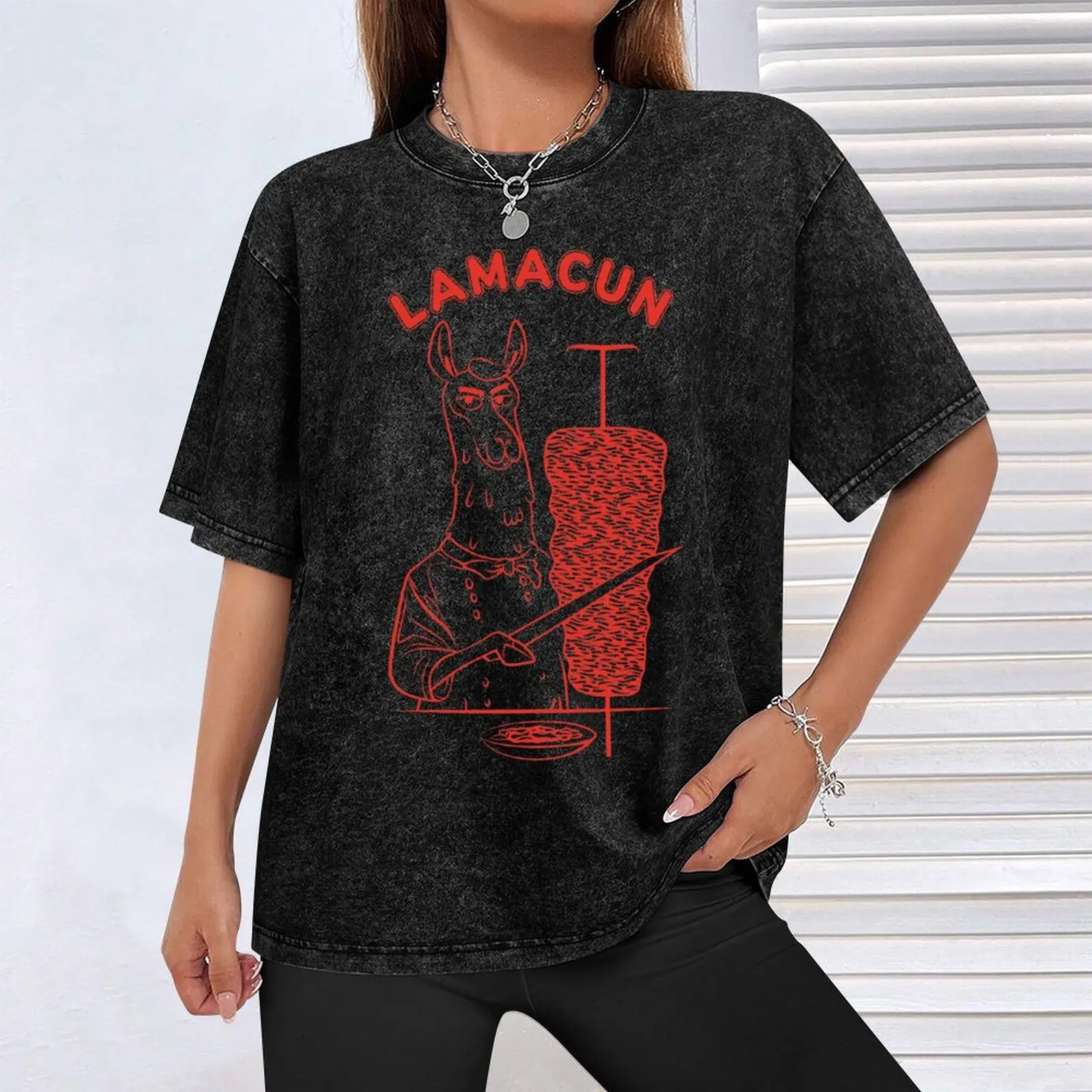 Фото Забавная футболка Lamacun Funny Llama Lahmacun, повседневный легкий топ с короткими рукавами №4