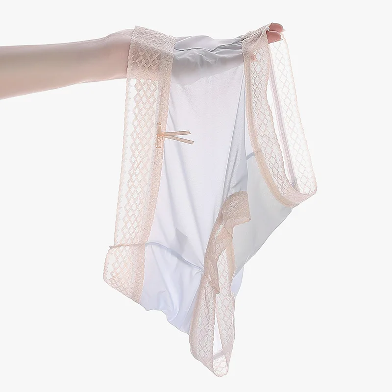 

Summer Ultra-thin Women's Underpants Seamless Ice Silk Bow Sexy Lace Briefs Pastoral Style Comfortable and Breathable