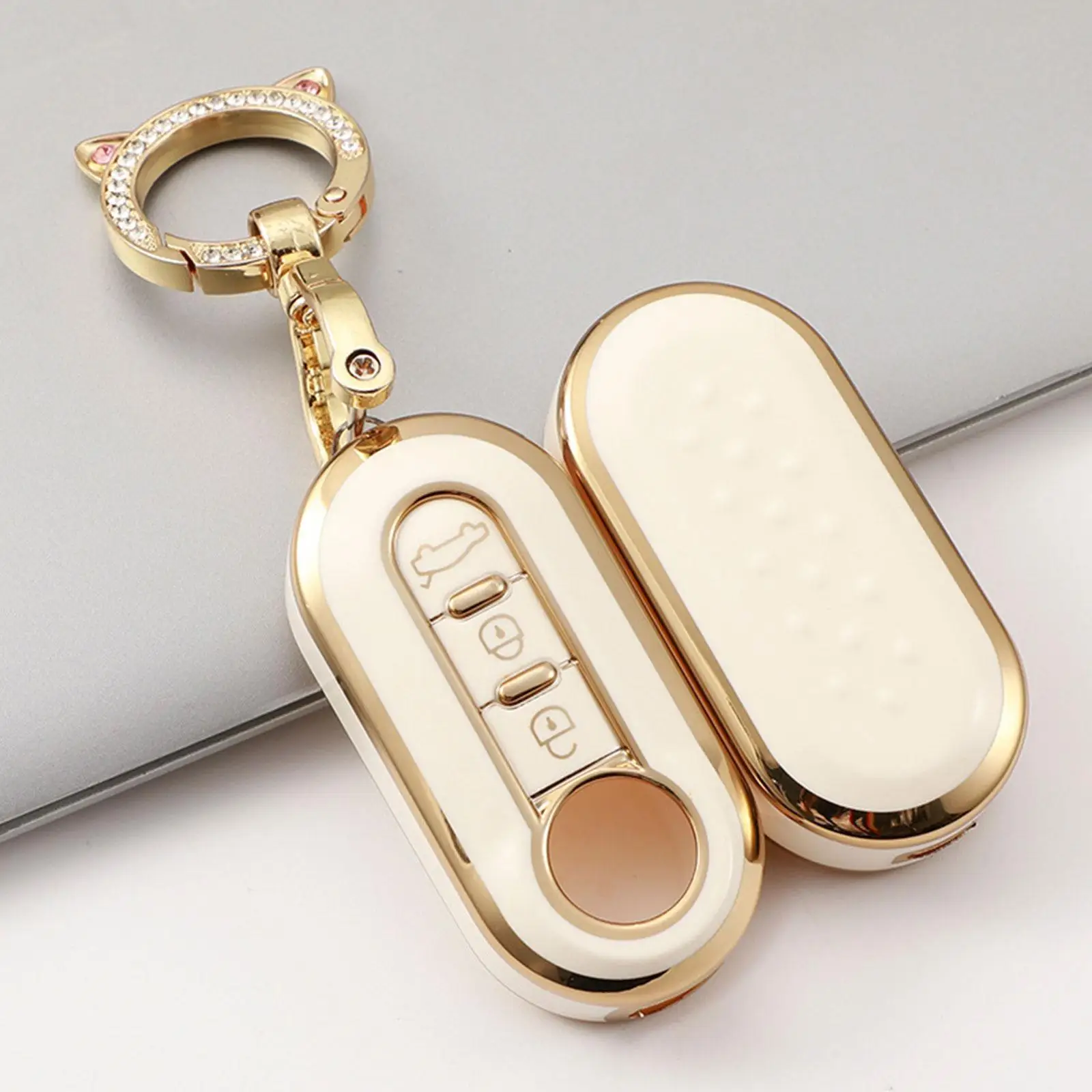 

3 Buttons TPU Gold Edge Car Flip Key Case Cover For Fiat Ducato 500 Remote Key Shell Holder Protecor Keychain Accessories
