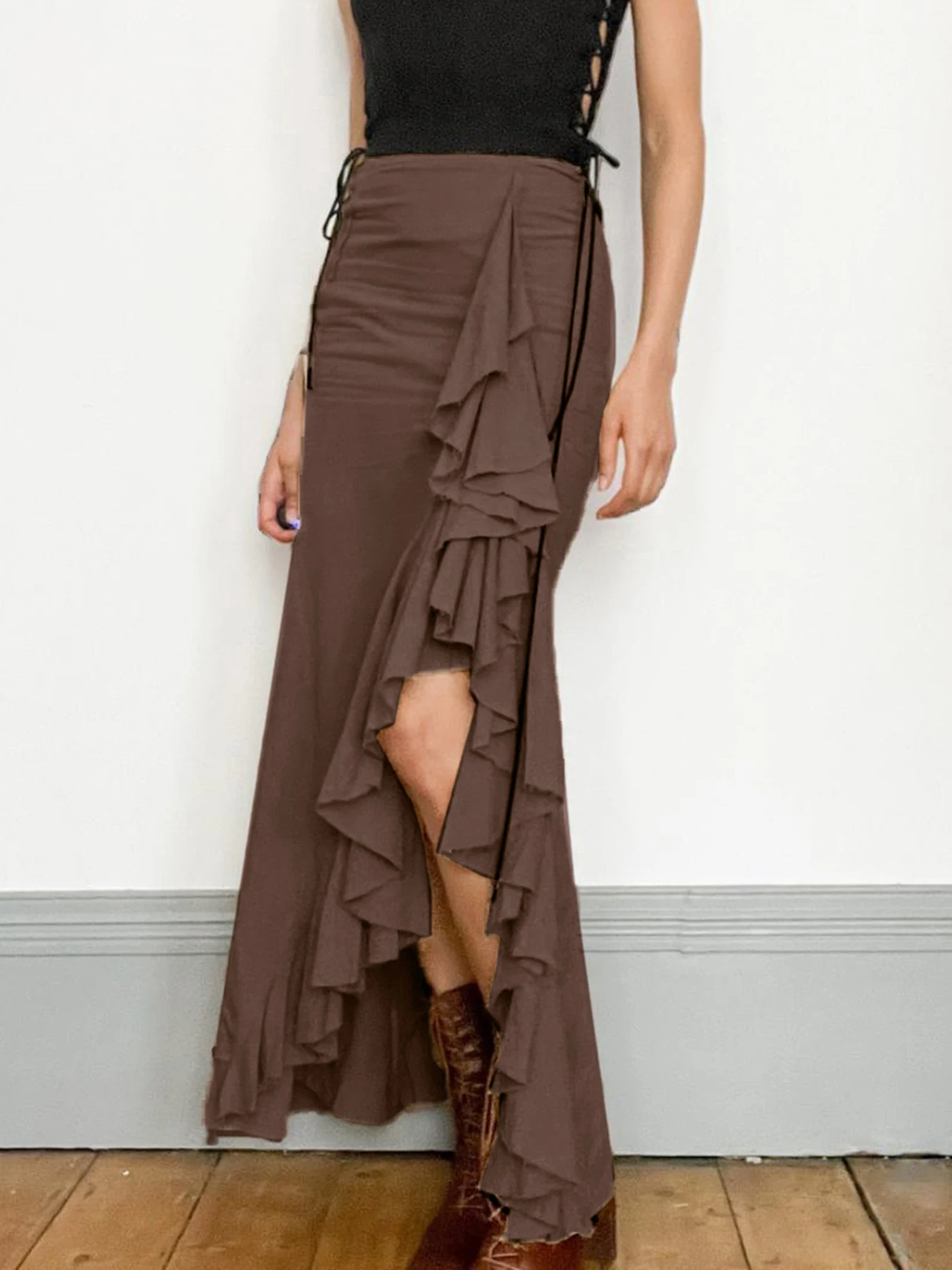 Женская винтажная длинная юбка Weekeep однотонная Осенняя трикотажная составного