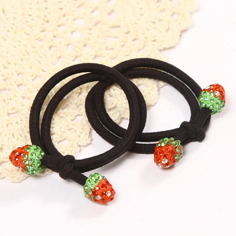 

5PCS Glitter Crystal Strawberry Rubber Band Red Elastic Hair Bands for Girls Scrunchies Ponytail Holder Headbands Hair Rope