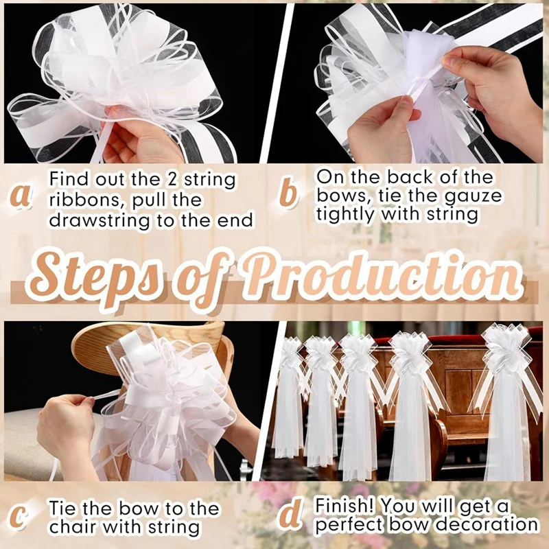 Large White Wedding Pew Bows With Long Tulle Chair Aisle Decorations Car Decoration