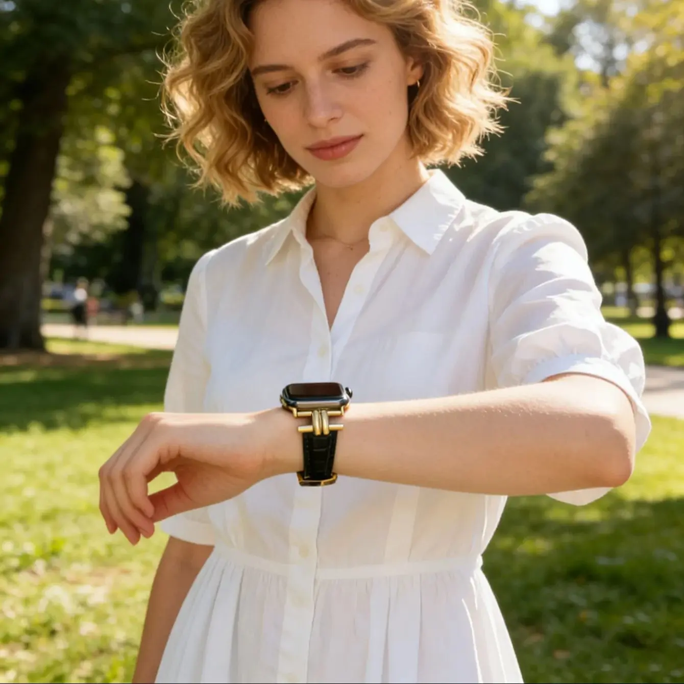 Фото Элегантный кожаный ремешок для Apple Watch для женщин, размеры 11/10/9/8/7/6/5/4/3/ 38 мм, 40 мм, 41 мм, 42 мм, 44 мм, 45 мм, 46 мм, 49 мм. №2