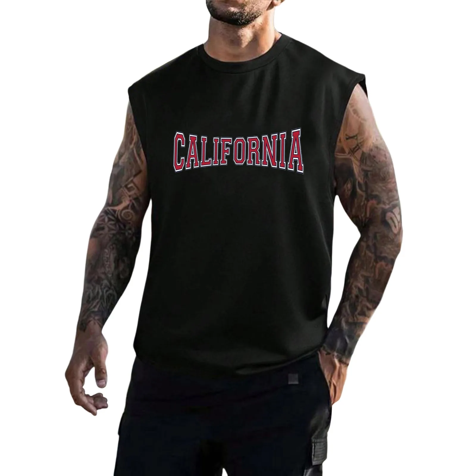 

Mens Outdoor Fitness tank-top Loose Summer Leisure Letter Printing Sports loose fit Tank Top Holiday vacation Travel Beach tops