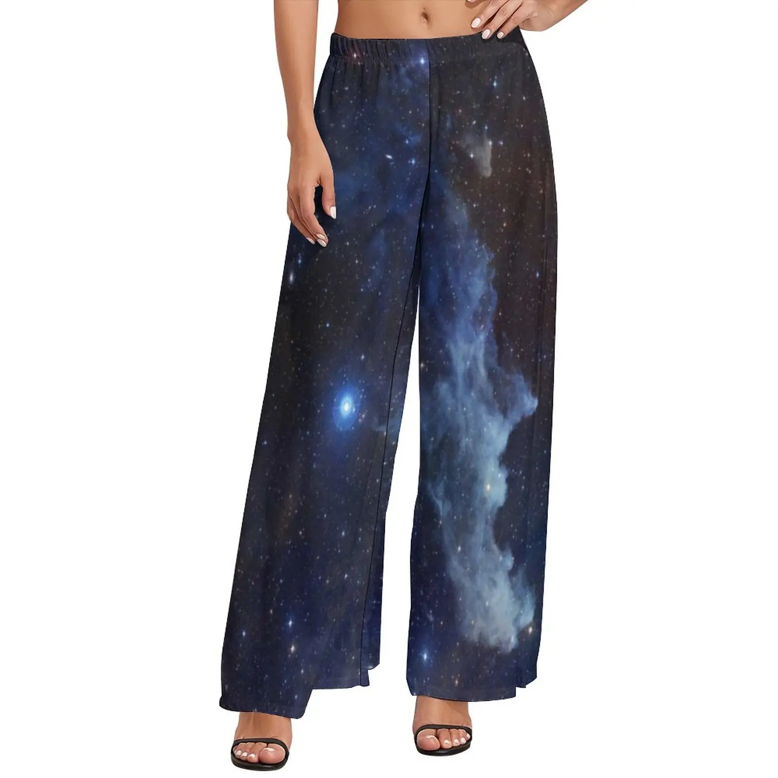

Dark Blue Galaxy Pants Starry Star Clouds Office Wide Pants Women Oversized Korean Fashion Design Straight Trousers