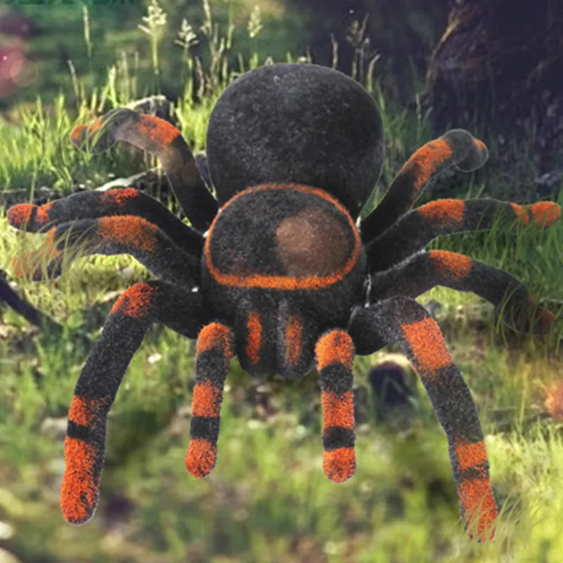 

Electronic pet Remote Control Simulation tarantula Eyes Shine smart black Spider 4Ch Halloween RC Tricky Prank Scary Toy gift