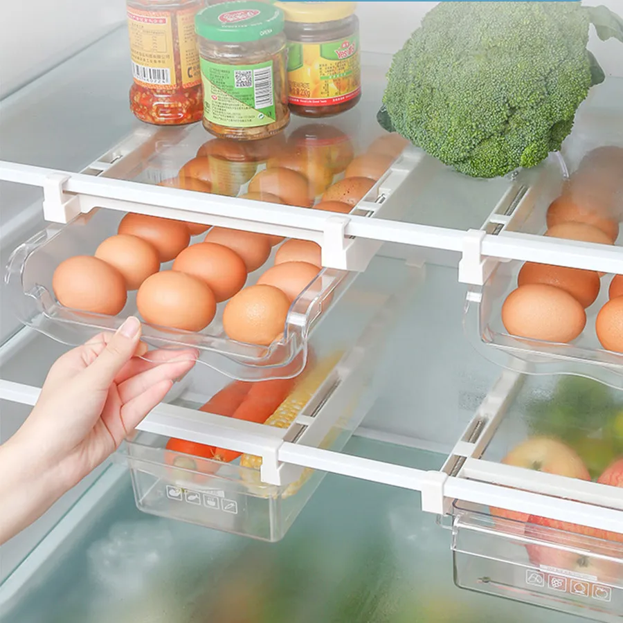 

Refrigerator Eggs Storage Box Plastic Food Storage Container Pull-out Drawer Holder Kitchen Fridge Fresh-Keeping Organizer Shelf