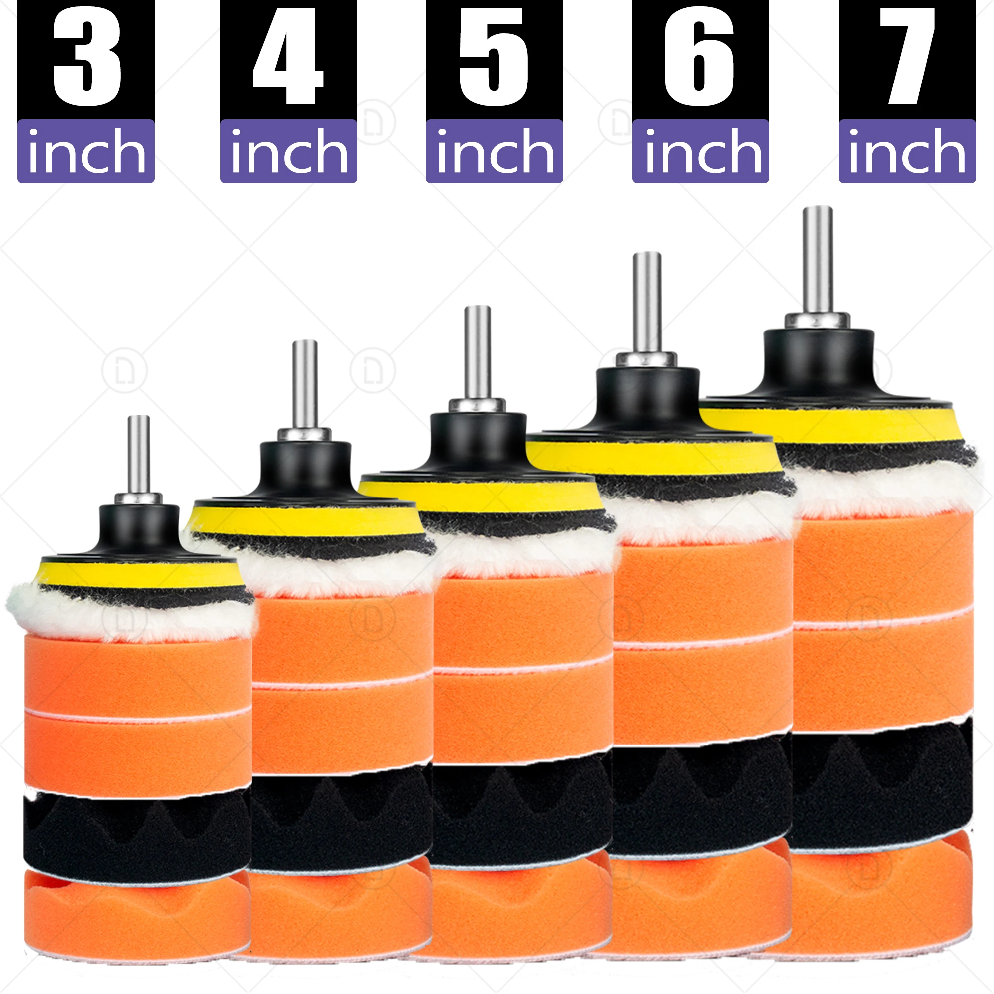 3/4/5/6/7 Inch Car Polishing & Buffing Sponge Pads Kit Wool Bonnet Pads For Household Electric Drill Auto Polisher With Adapter