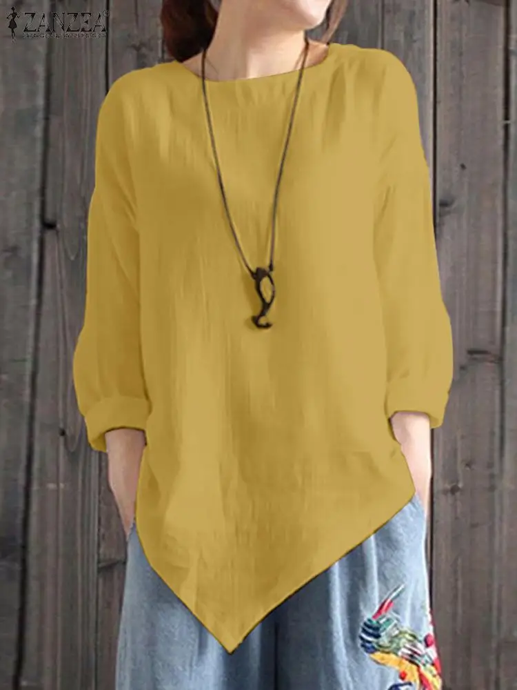 

Autumn Blouse ZANZEA Women Causal Long Sleeve Shirts Fashion Solid Asymmetrical Blouses Vintage Baggy Work Tops Oversie Chemise