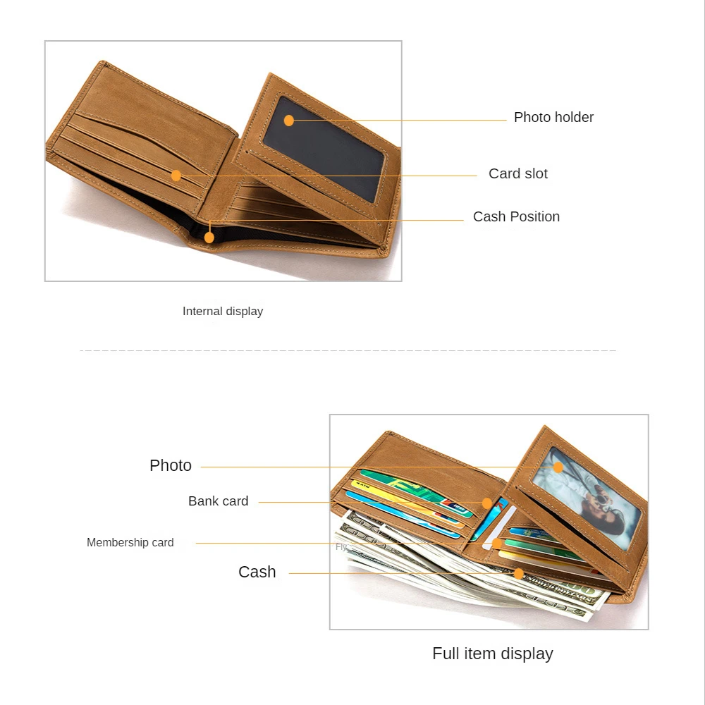 Casual Men's Wallet Short Retro Genuine Leather Wallets Men Money Bag Purse luxury brand Credit Card Holder Two-Fold Coin Purses
