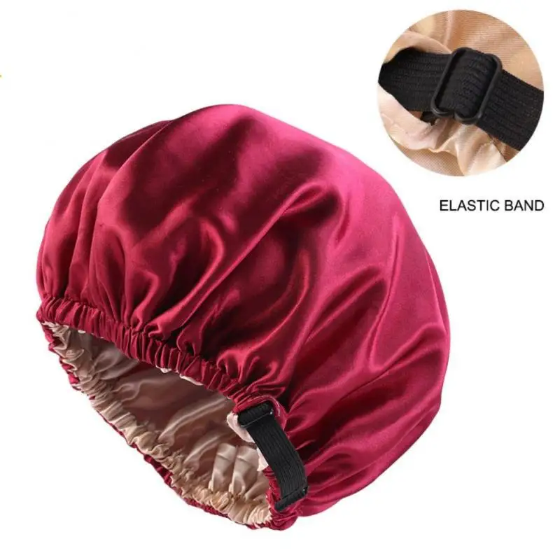 

Invisible Bath Cap Flat Double Layer Round Cap Imitation Silk New Hair Care Cap For Curly Springy Hair Satin Hat To Sleep Home