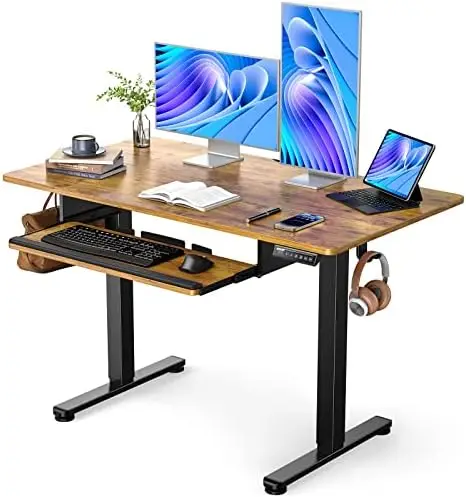 

Стоячий стол с подносом для клавиатуры, регулируемая высота 55x28 дюймов, сидячий стол, домашний офисный стол, компьютерная рабочая станция, Vintag