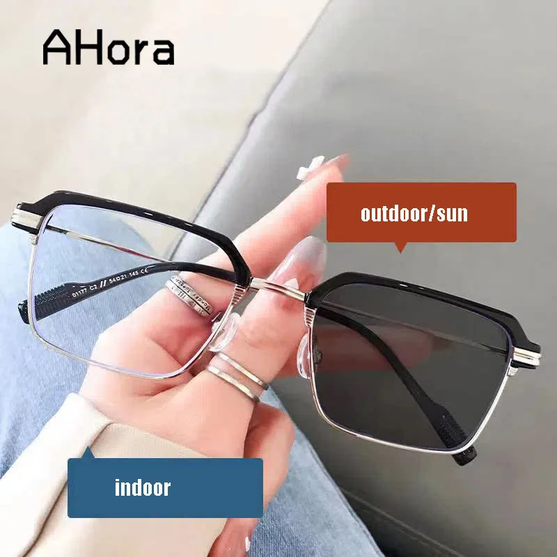

Ahora Photochromic Shade Reading Glasses Metal Half Frame Sunglasses Prebyopia Eyeglasses Ultralight For Women&Men +1.0+4.0