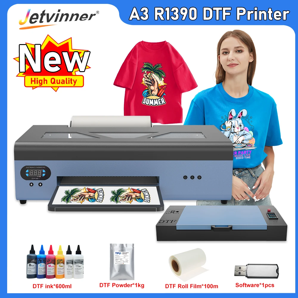 

New R1390 DTF Printer with Roll Feeder tshirt Printing Machine Direct to Film Transfer Printer For all Fabric A3 DTF Impresora