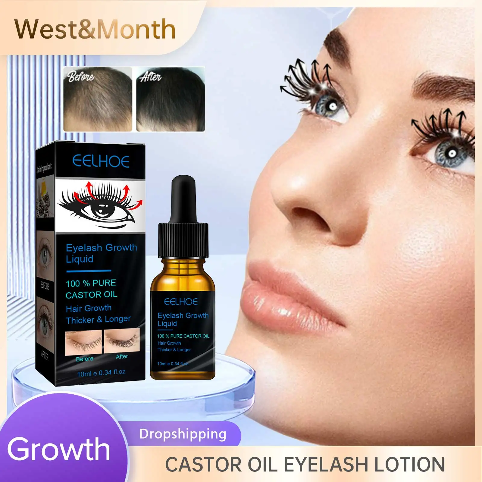 

Natural Castor Oil Eyelash Growth Serum Longer Fuller Enhancer Eyebrow Lashes Lifting Treatment Essence Care For Men Women