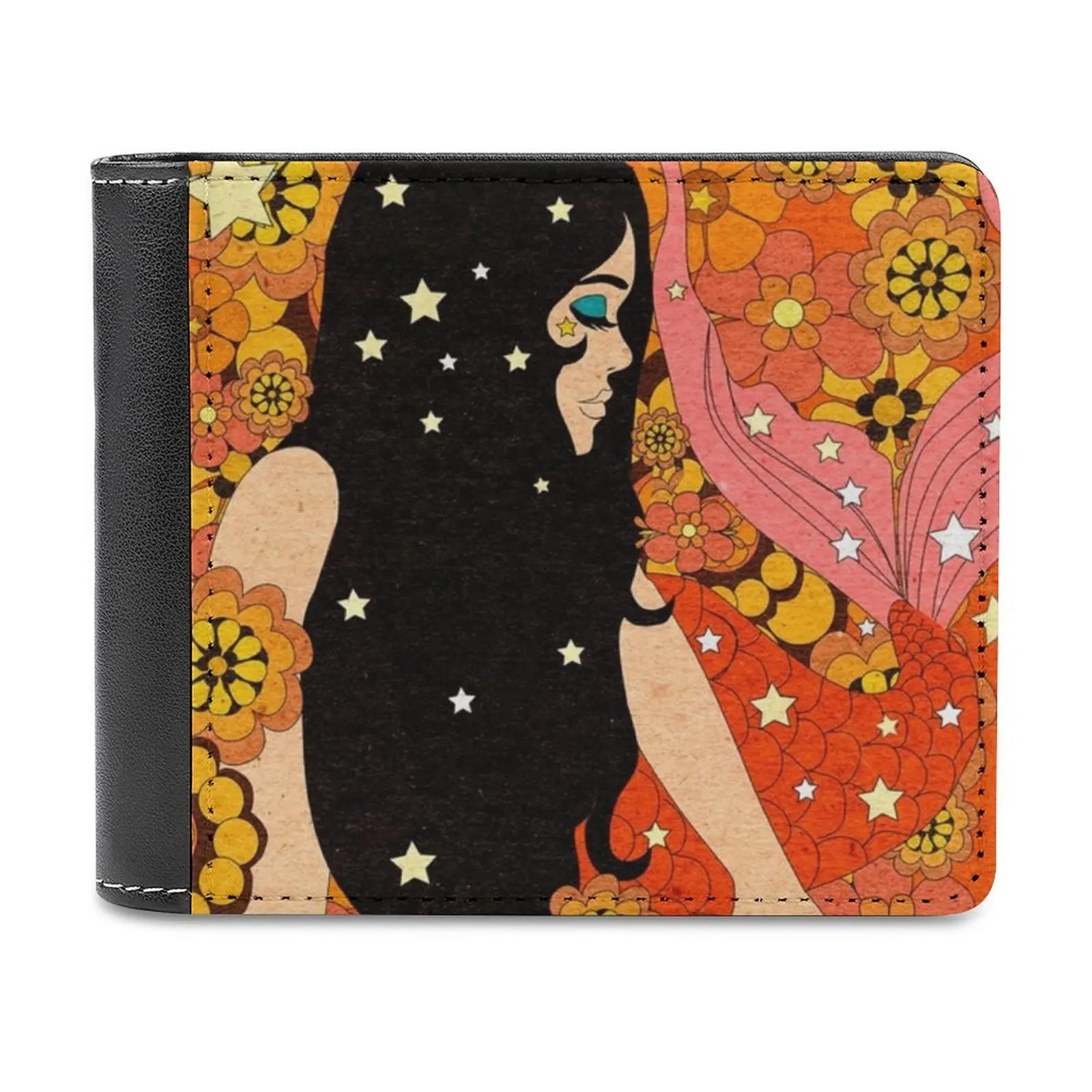 

Cosmic Mermaid Leather Wallet Men Classic Black Purse Credit Card Holder Fashion Men's Wallet 60S Mermaid Cosmic Retro