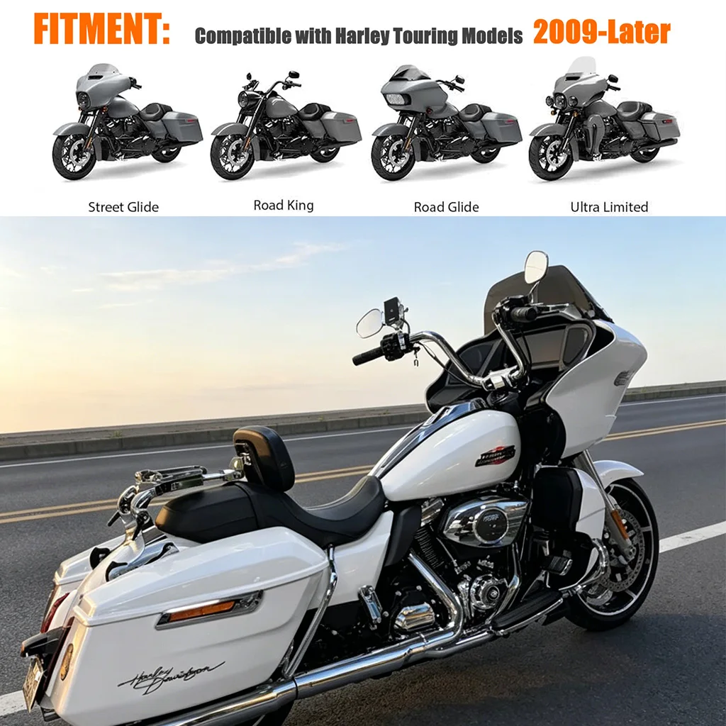 Фото Для Harley Road King Street Glide Ultra FLTRX CVO 09-26: Быстросъемная складная спинка-опора для водителя и пассажира (Sissy Bar) и комплект для крепления №2